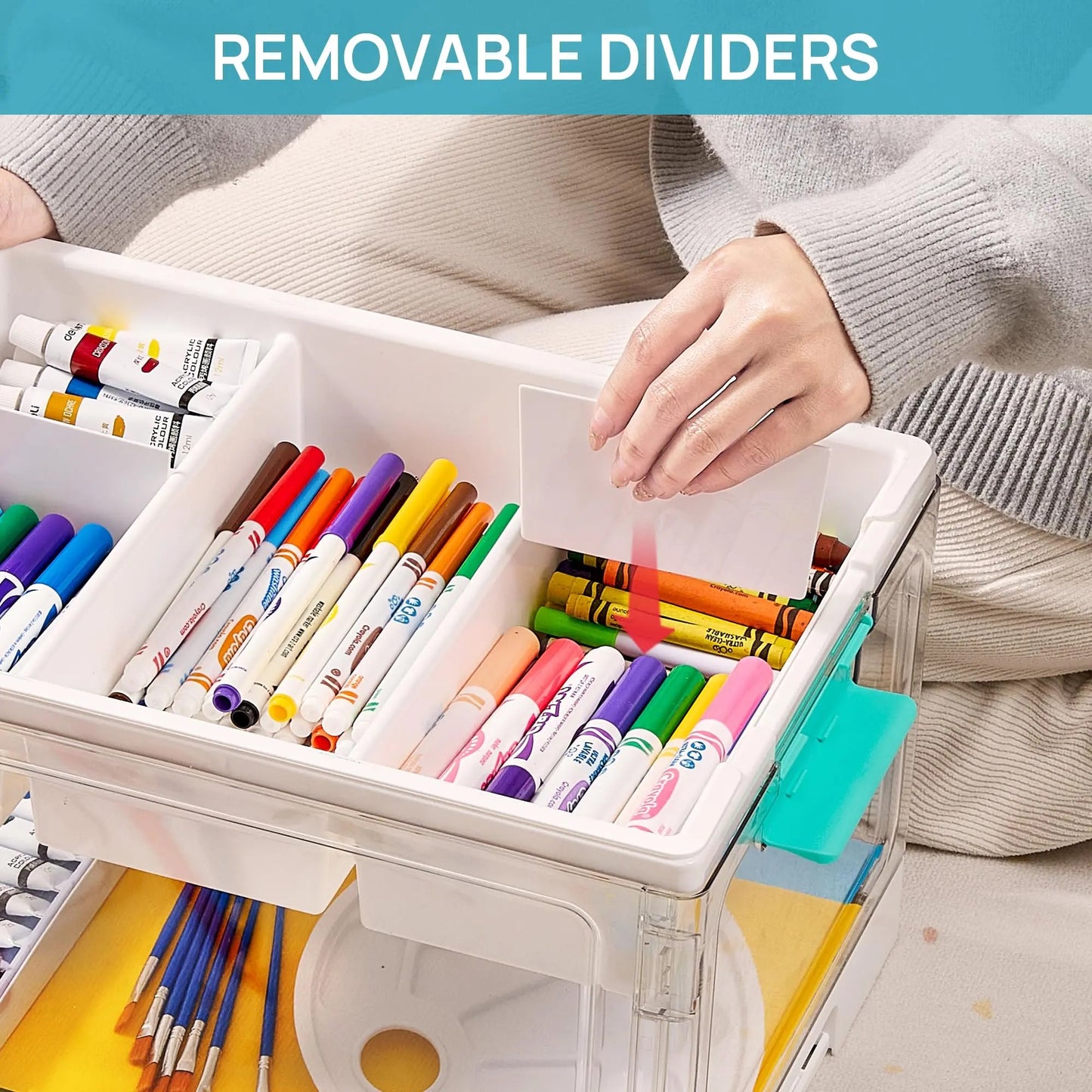2/4 Pack 24QT Clear Craft Storage Bin with Removable Trays&Adjustable Dividers, Containers for Art Supply Coloring Books Sensory Toys Medicine Playdough Squishy Hair Bows Homeschool Sewing Nail Polish, Dust Proof, Preschool & Backtoschool ToolBox