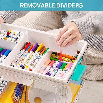2/4 Pack 24QT Clear Craft Storage Bin with Removable Trays&Adjustable Dividers, Containers for Art Supply Coloring Books Sensory Toys Medicine Playdough Squishy Hair Bows Homeschool Sewing Nail Polish, Dust Proof, Preschool & Backtoschool ToolBox