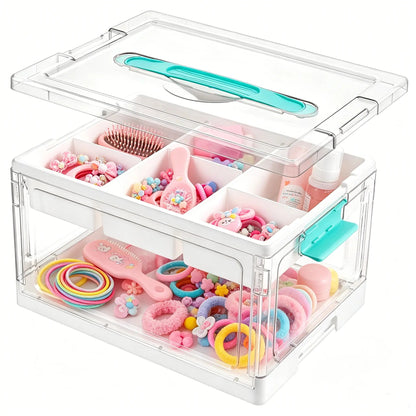 2/4 Pack 24QT Clear Craft Storage Bin with Removable Trays&Adjustable Dividers, Containers for Art Supply Coloring Books Sensory Toys Medicine Playdough Squishy Hair Bows Homeschool Sewing Nail Polish, Dust Proof, Preschool & Backtoschool ToolBox