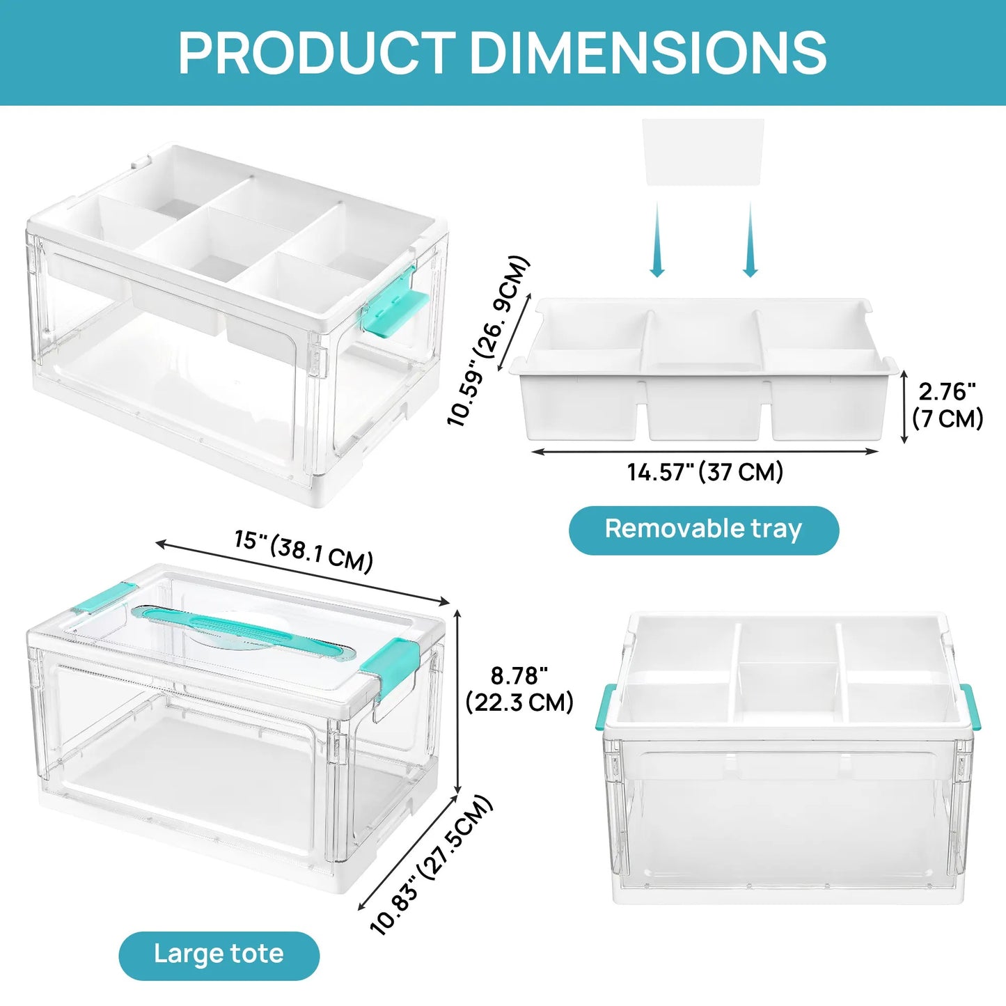 2/4 Pack 24QT Clear Craft Storage Bin with Removable Trays&Adjustable Dividers, Containers for Art Supply Coloring Books Sensory Toys Medicine Playdough Squishy Hair Bows Homeschool Sewing Nail Polish, Dust Proof, Preschool & Backtoschool ToolBox