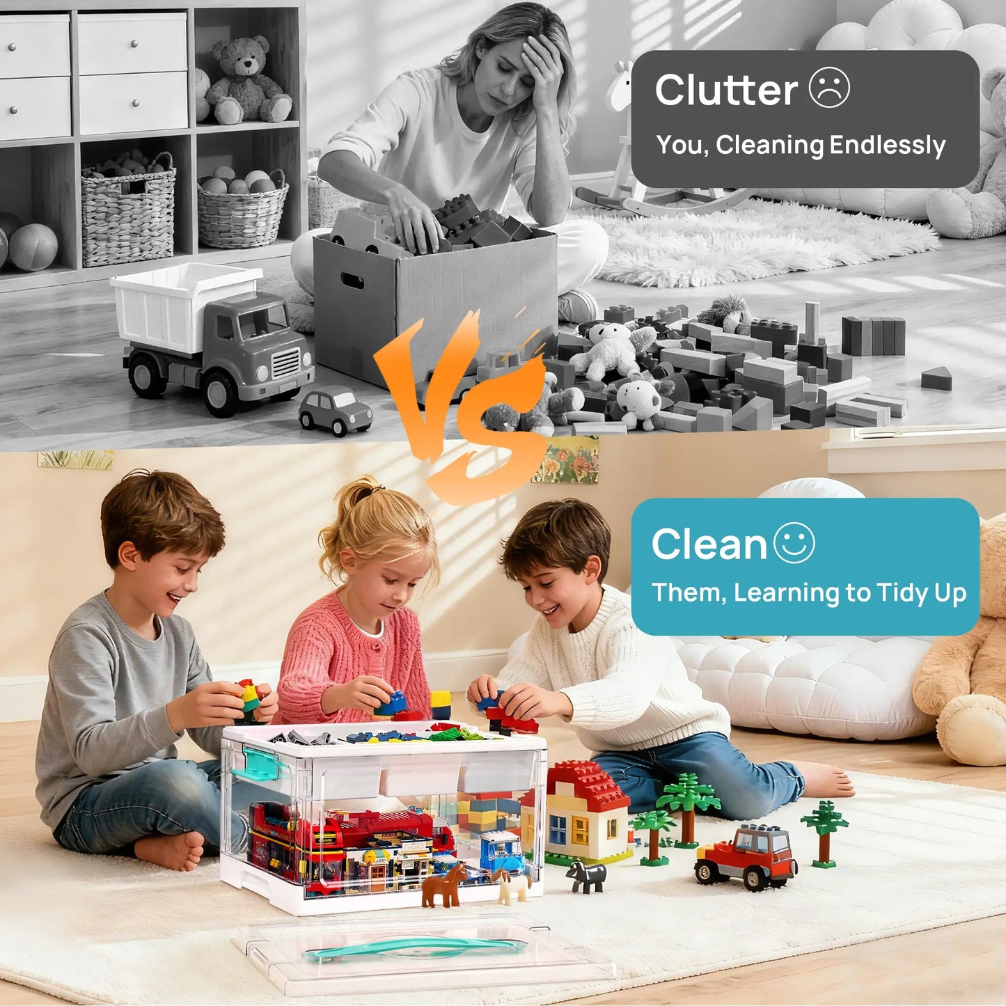 2/4 Pack 24QT Clear Craft Storage Bin with Removable Trays&Adjustable Dividers, Containers for Art Supply Coloring Books Sensory Toys Medicine Playdough Squishy Hair Bows Homeschool Sewing Nail Polish, Dust Proof, Preschool & Backtoschool ToolBox