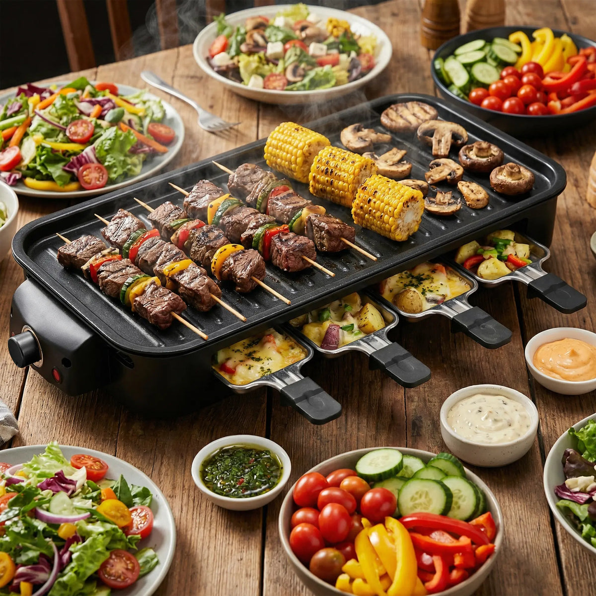 2-in-1 Smokeless Indoor Electric Grill & Griddle – 1800W Nonstick Plates, Adjustable Heat Control & Easy-Clean Design for Home & Apartment