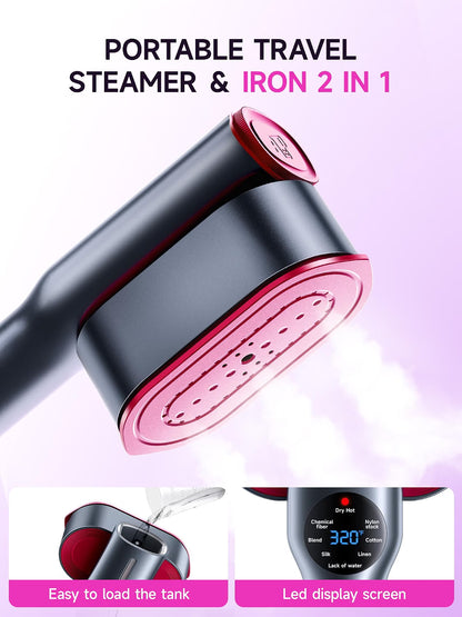 Handheld Garment Steamer for Clothing, Portable Iron Steamer Combo Travel Steam Generators, 7 Modes with LED Display, Fast Heating, 90° Swivel Handle, 1-Button Start, Travel Stuff, New Year Gift