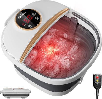 Collapsible Foot Spa Bath Massager – Heated Foot Soak with Bubbles, Red Light, Temperature Control & Manual Massage Rollers