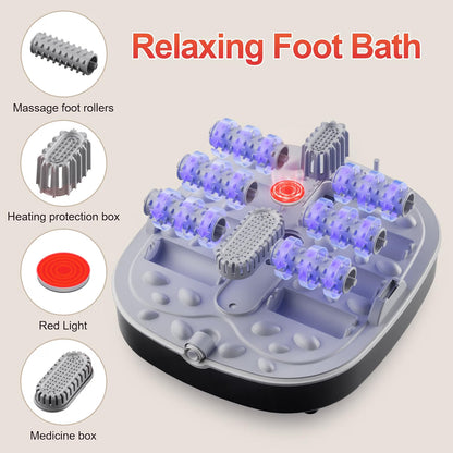 Collapsible Foot Spa Bath Massager – Heated Foot Soak with Bubbles, Red Light, Temperature Control & Manual Massage Rollers