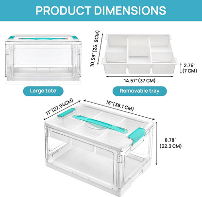 24QT Clear Storage Organizer Bin – Removable Tray, Adjustable Dividers & Dust-Proof Design for Crafts, Toys, Art Supplies & Back-to-School Essentials