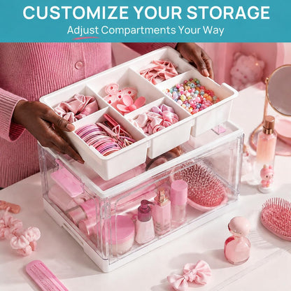 24QT Clear Storage Organizer Bin – Removable Tray, Adjustable Dividers & Dust-Proof Design for Crafts, Toys, Art Supplies & Back-to-School Essentials