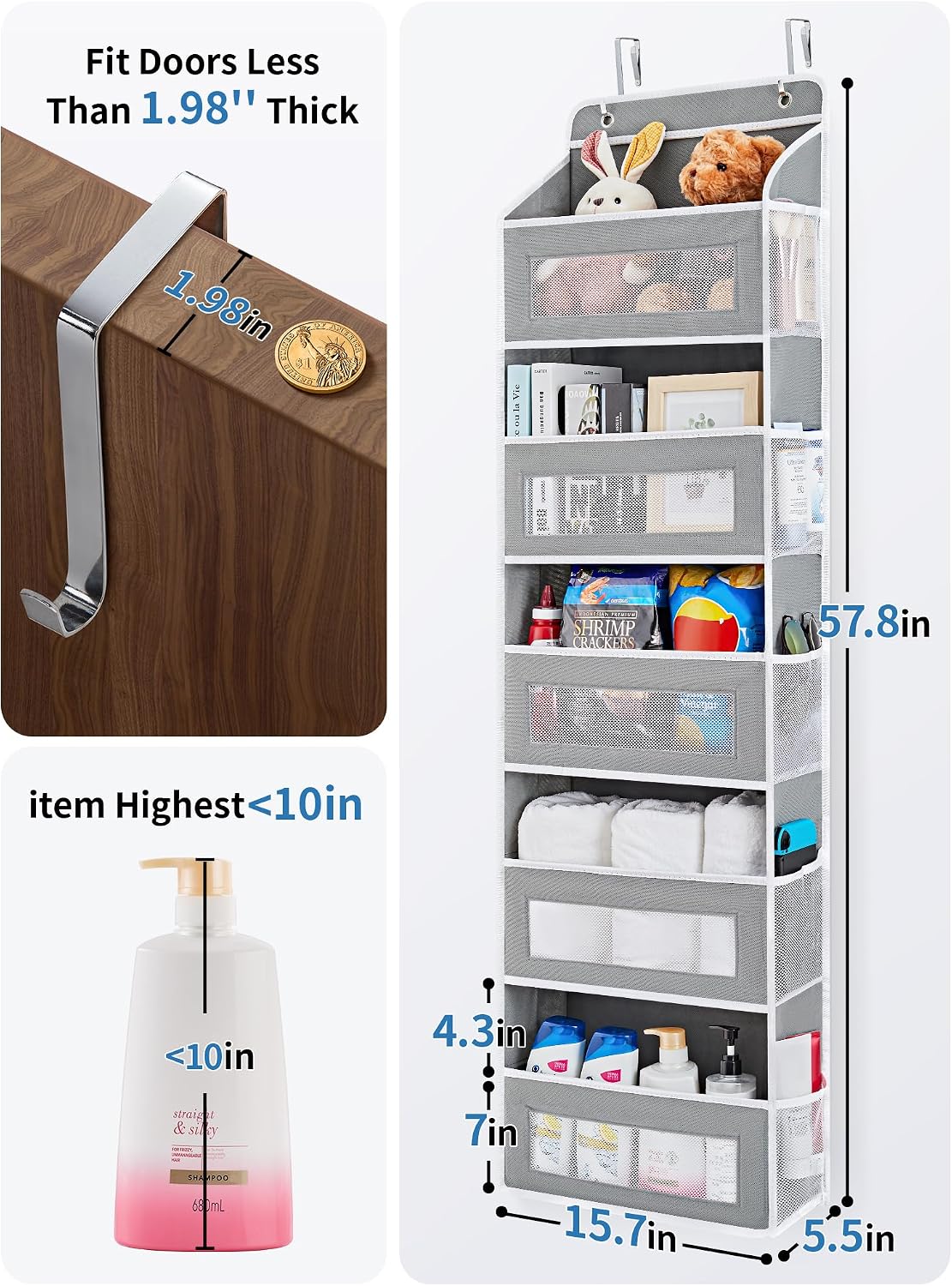 5-Tier Over-the-Door Storage Organizer – 10 Large Pockets, No-Drill Hanging Rack for Bedroom, Bathroom, Dorm & Back-to-School Essentials