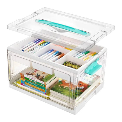 2/4 Pack 24QT Clear Craft Storage Bin with Removable Trays&Adjustable Dividers, Containers for Art Supply Coloring Books Sensory Toys Medicine Playdough Squishy Hair Bows Homeschool Sewing Nail Polish, Dust Proof, Preschool & Backtoschool ToolBox