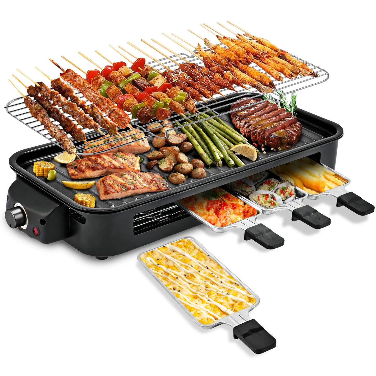 2-in-1 Smokeless Indoor Electric Grill & Griddle – 1800W Nonstick Plates, Adjustable Heat Control & Easy-Clean Design for Home & Apartment