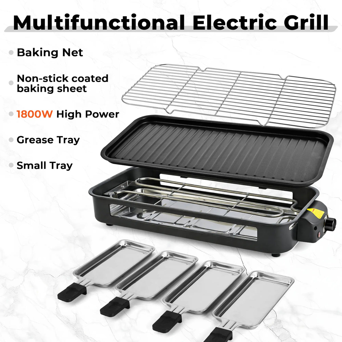 2-in-1 Smokeless Indoor Electric Grill & Griddle – 1800W Nonstick Plates, Adjustable Heat Control & Easy-Clean Design for Home & Apartment