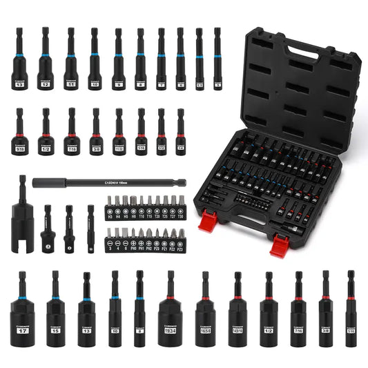 55-Piece Magnetic Nut Driver Set – Metric & SAE Impact Socket Set with Deep & Shallow Sockets, Magnetic Screwdriver Bits, Extension Bar & Adapters
