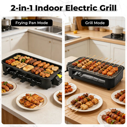2-in-1 Smokeless Indoor Electric Grill & Griddle – 1800W Nonstick Plates, Adjustable Heat Control & Easy-Clean Design for Home & Apartment
